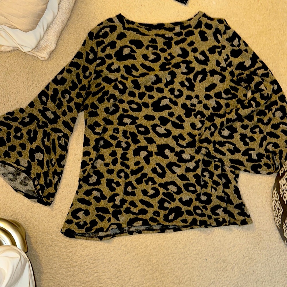 Grey and Black Leopard Sweater with fun sleeve